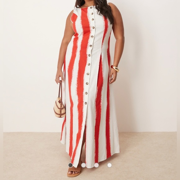 ASOS DESIGN Curve slash neck button down waistcoat maxi dress in stripe 14 New - Picture 1 of 14